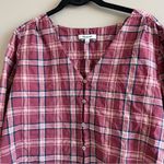 Madewell ✨  V-Neck Button-Down Shirt in Stratfield Plaid Pink Small Photo 2