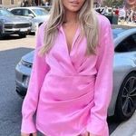ZARA mini dress satin effect drapped long sleeve pink party wedding coctail Photo 0