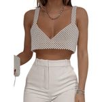 Pearl Chain Beaded Women's White V Neck Sleeveless Cami Crop Top Size S / M Size M Photo 4