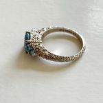 Judith Ripka Blue Topaz 3 Stones CZ Sterling Silver Ring Size 10 Photo 7