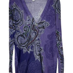 Chico's  Women's Sweater Paisley Thin Knit‎ Gem Beaded Long Cardigan Purple Sz. 1 Photo 0