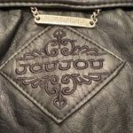 Joujou women’s moto jacket faux leather hooded zipper bikercore black/gray Goth Black Photo 5