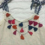 THML Multi Colored Tassel Cream Tank Blue Gingham Ribbon Ties size Small Photo 2