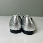 Tory Burch Leather Silver Black Cap Toe Double T Bow Ballet Flats 6 Photo 7