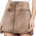 BCBGMAXAZRIA XXS Mini Skirt Faux Suede Brown Zip Front Pockets Womens Photo 0