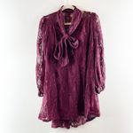 VICI  Rather Be Necktie Lace Long Sleeve Tunic Mini Dress Maroon Burgundy Small Photo 1