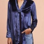 Anthropologie Maeve  Royal Blue Crushed Velvet Tie-Neck Button Down Tunic Shirt 2 Photo 10
