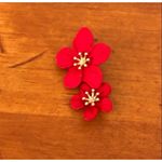 Red Double Flower Drop Earrings Gold Center Statement Summer Beach NWOT Photo 6
