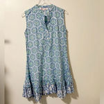 RO’S GARDEN Astrid Dress Printed Flounce Tunic Geometric Floral Small Blue Photo 3