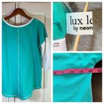 Neon Buddha Shirt‎ Womens Small Turquoise Gray White Color Block Active Top Yoga Photo 1