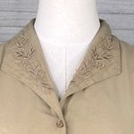 Anne Carson 100% Silk Embroidered Sleeveless Button Down Top Tan-Large Photo 1
