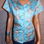 Voodoo Vixen Baby Blue Floral Blouse XL NWT Photo 0