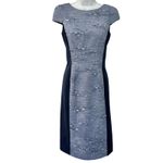 Black Halo Navy Light Blue Tweed Colorblock Shift Dress size 2 Professional Photo 1