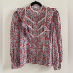 Pink City Prints Victorian Floral Lace Long Sleeve Button Front Blouse Large White Photo 1