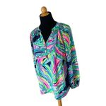 Lilly Pulitzer  Elsa Top 100% Silk Long Sleeve Split Neck Blouse Blue Siz… Photo 3