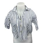 ZARA NEW  White Blue Striped Short Sleeve Button Pockets Crop Shirt Blouse Top XL Photo 0