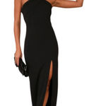 Lulus  Black Evening Gown with Criss Cross Halter Neckline NWT Size XL Photo 0