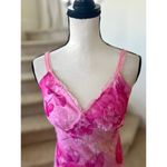 Vintage 90s Y2K Party Express Hot Pink Rose Floral Lettuce Hem Slip Dress Photo 4