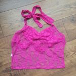Lace See Thru Backless Top, Halter Neck, Magenta Small Pink Photo 3