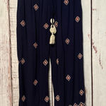 Sundance  Niovi Wide Leg Pant Embroidery Boho Drawstring Viscose Blue Size Small Photo 0