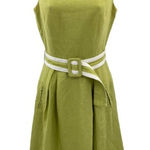 Talbots Summer Derby Dress Womens 4 Green White Linen Lined Belt Photo 0