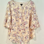 Ann Taylor ‎ Ruffle Sleeve Floral Blouse Women's Medium Cream Pink Ladder Lace Photo 0