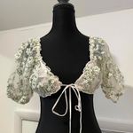 White floral lace crop top size small Green Photo 0