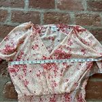 Princess Polly  Cream & Red Floral Sheer V-Neck Wide Smocked Waist Mini Dress 8 Photo 6
