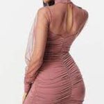 ASOS DESIGN Ruched Mauve Dress With Mesh Panel Photo 2