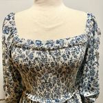 Super Natural by Secret Mission Smocked Greenport Dress Denim Blue Floral Print White Size M Photo 4