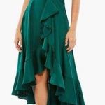 Mac Duggal Pleated Bodice High-Low Satin Cocktail Dress in Emerald Green NWT Photo 0