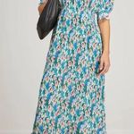 Ganni Floral Print Smocked Plisse Georgette Midi Dress Size Medium Photo 0