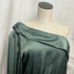 ASTR the Label One Shoulder Satin Cropped Blouse Sage Green Women's large NWT Photo 4