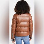SAM. Isabel Vegan Down Puffer Jacket Faux Leather Stowaway Hood Saddle Brown S Photo 7