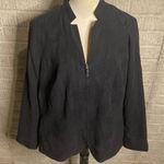 Studio Works  Black Zip Front Long Sleeve Faux Suede‎ Collarless Jacket Size 16W Photo 0