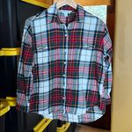 Old Navy  White, Green & Red Plaid Flannel Tunic The Boyfriend Shirt Size Medium Photo 3