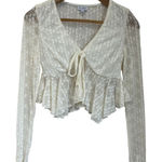 Love Fire Lace Tie Front Peplum Top Ivory Long Sleeve Feminine Romantic XS Photo 0