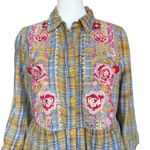 Andree by Unit Andrée by Unit Boho Floral Embroidered Plaid Top Sz‎ L Photo 2