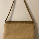 Fossil VTG Woven Straw and Leather Shoulder Bag 75082 Beige Tan Pink Plaid Lined Photo 0