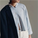 Everlane NEW  Woven PJ Top Blue Stripe Button Down Shirt Cotton Sz XXS Photo 7