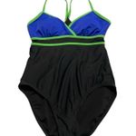 Catalina  One Piece Black Blue Racerback Colorblock Swimsuit size L ( 12-14 ) Photo 2