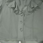 Jessica Howard Vintage Blouse Sz 6 Sheer Ruffle VNeck Green Rhinestone Buttons Photo 7