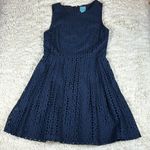 CeCe Cynthia Steffe Claiborne Eyelet A Line Dress Navy Blue Size 8 Preppy Mini Photo 2