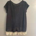 Kori  Elegant Gray Heathered Lace Trim Top Photo 4