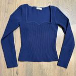 Babaton Aritzia Navy Blue Ribbed Square Neck Long Sleeve Sweater Top Size S Photo 0