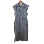 Monteau Women's L Navy Floral Cap Sleeve Midi Shirt Dress with Tie Waist Pockets Photo 1