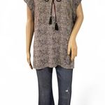 Daniel Rainn Black White Embroidered Boho Tunic Top Tassel Neck Tie Size XL Photo 1