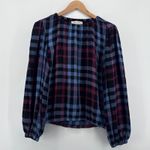 Cloth & Stone Anthropologie Glacier Plaid Long Sleeve Gathered Hem Blouse Top XL Photo 2
