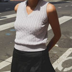 Brandy Melville John galt pastel lilac silver cable knit sweater vest 100% cotton one size S M Photo 0