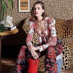 Rebecca de Ravenel women Abstract Floral Puff Sleeve Silk Blouse Top Cream Red 4 Photo 1